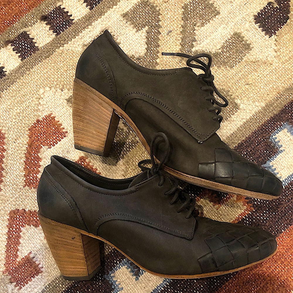 Swiss handmade leather woven heels in almost new condition